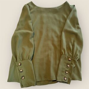 Elegant Olive Green Women's Blouse with Buttoned Sleeves